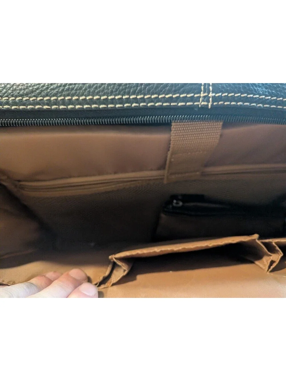 Black Leather Business Briefcase Laptop Bag Multi Compartment Dual Front Pockets